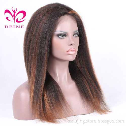 REINE Wholesale Mix Color Cuticle Aligined human hair kinky straight 13*4 Frontal lace wig